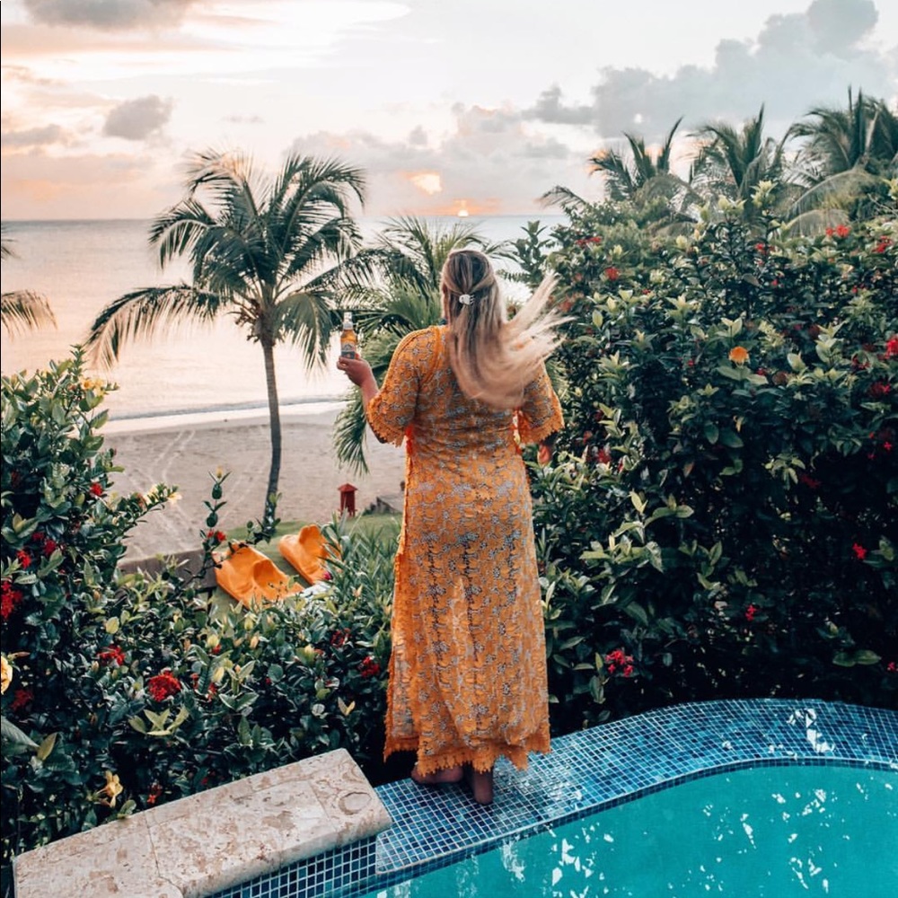 Yellow lace maxi dress